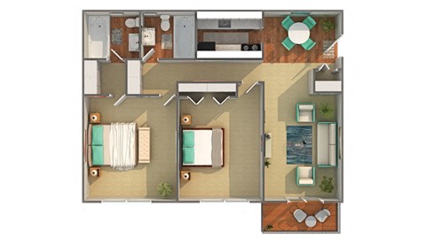 Floor plan for 2 beds, 2 baths, 925 sqft